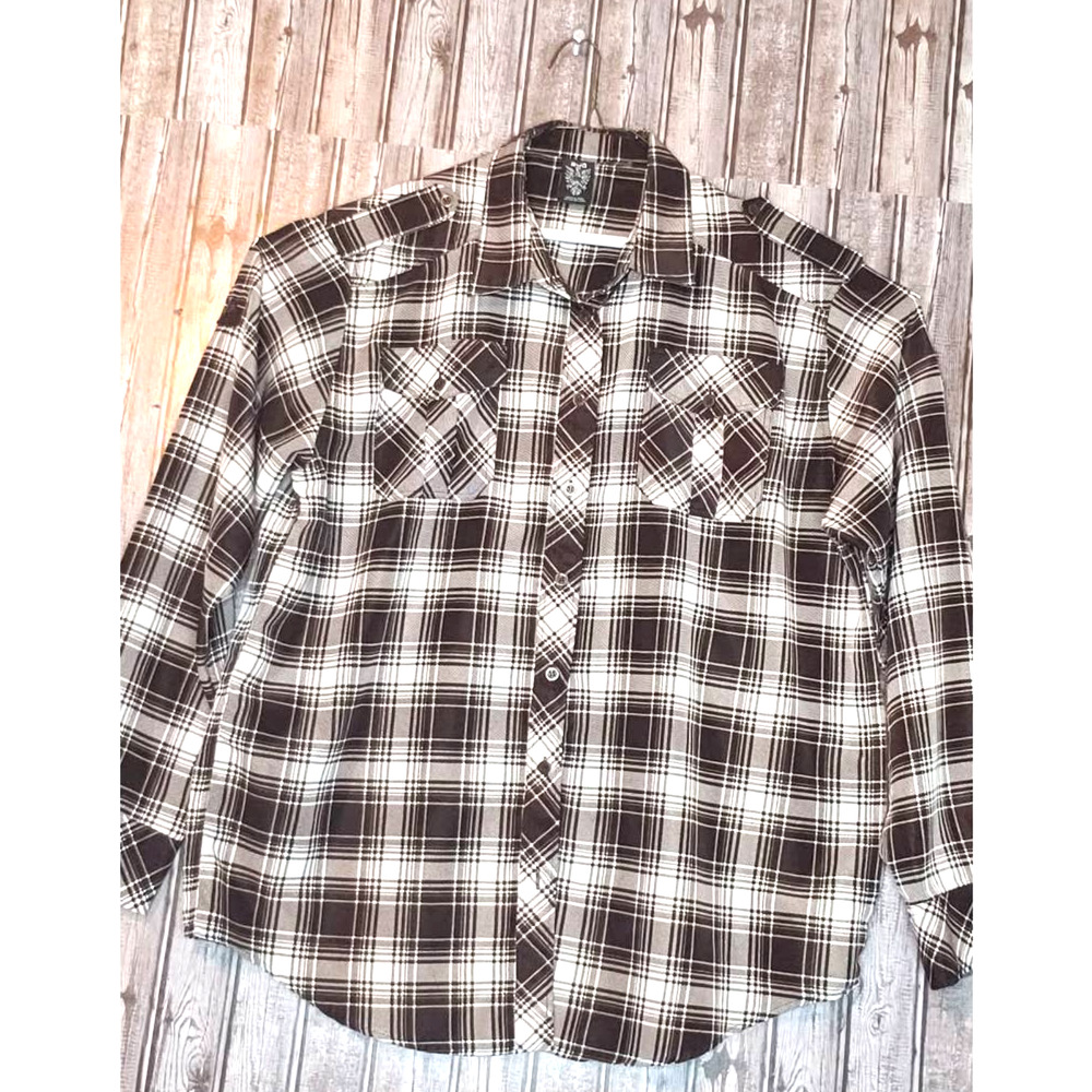 GWB - Men's Plaid Shirt - Brown & White - Size 2XL